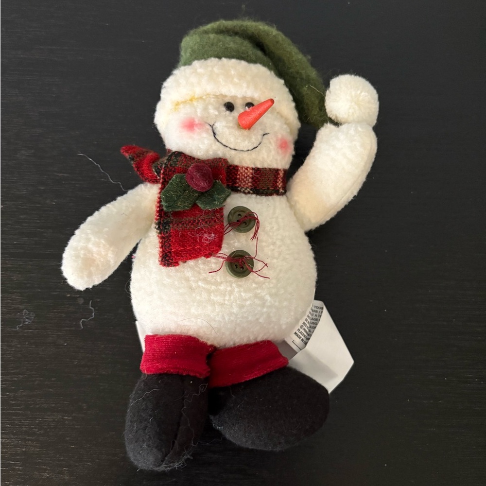 Festive Plush Snowman with Green Hat and Red Scarf